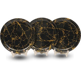 Ariya Melamine 11 Inch Dinner Plates - Black & Gold, Set of 3 | Durable, Lightweight & Easy to Clean