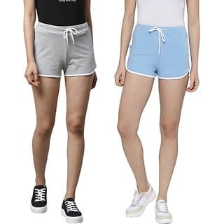 SHE PURE LUXURY WEAR Pack of 2 Solid Women Grey, Blue Hotpants