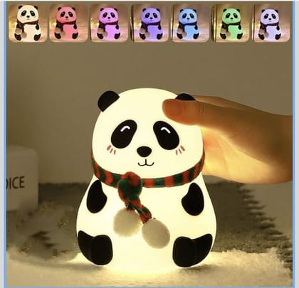 Zenex Store Rechargeable Silicon Panda Night Light 7-Color LED Changing Lamp Room Decor Gift - 18 cm (Multicolor)