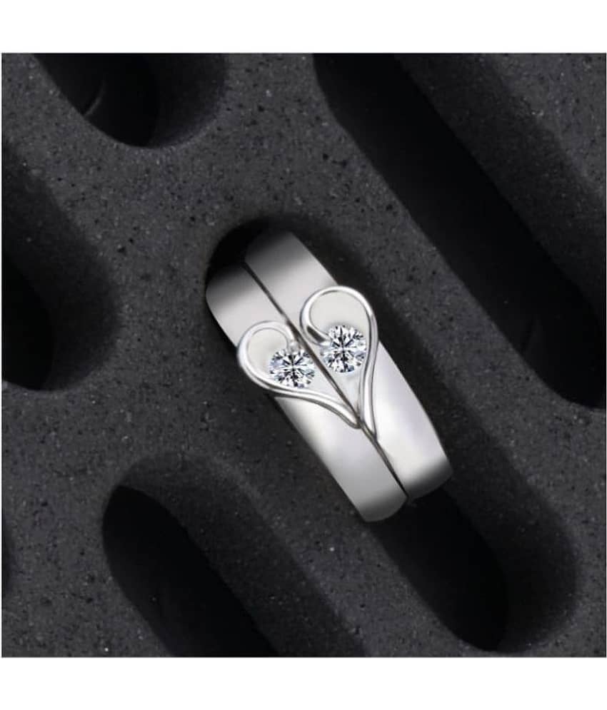 Silver Shine Silver Plated Solitaire Adjustable Couple ring for Men and Women,Couple ring for Girls and Boys-2 pieces