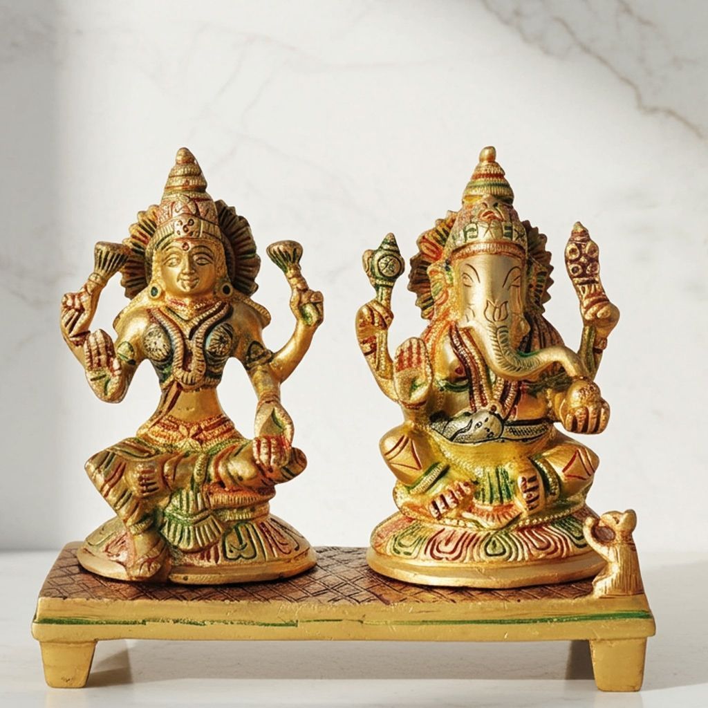 Brass Laxmi Ganesh Statue | Traditional Hindu Religious Idol, Height : 6 Inch (BSMAS1246 A)