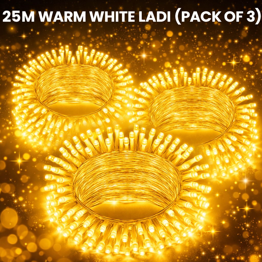 SPARKWORLD 21 Meter Yellow LED Ladi Light (Pack of 3) | Decorative String Lights for Diwali, Christmas, Wedding & Home Decor
