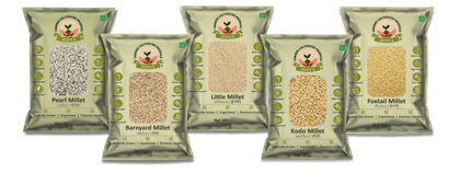 Sedya Five Millet Combo Whole Grains | Pearl, Barnyard, Little, Kodo & Foxtail Millet | Certified Low GI | Sajje / Udalu / Samai / Varagu / Korralu | Gluten Free | Unpolished, Toasted, No Soaking Required | High Plant Protein & Fibre
