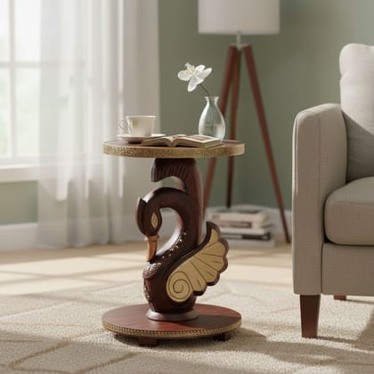 BAANMATA INTERNATIONAL Handicraft Table, Furniture Duck Table, Coffee Table, Nightstand Table, Bedside Table, Handmade Round Table (Mango Wood) BAANMATA INTERNATIONAL Handicraft Table, Furniture Duck Table, Coffee Table, Nightstand Table, Bedside Table, Handmade Round Table (Mango Wood)