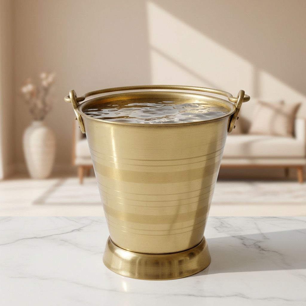 Heavy Brass Bucket 8 Liter | Traditional Water Storage Vessel, Height : 11 Inch (ZMAS612 D)