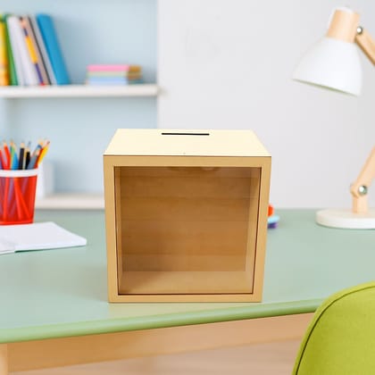 Dbeautify's MDF DIY Square Piggy Bank with Transparent Front