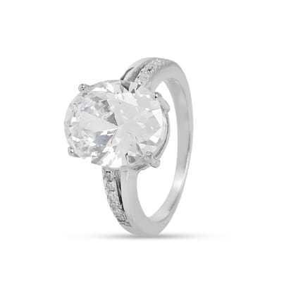 Solitaire Diamond Look Ring for Women | Silver Tone Engagement Ring with Round Brilliant Cut Stone I Weight - 3.01 g