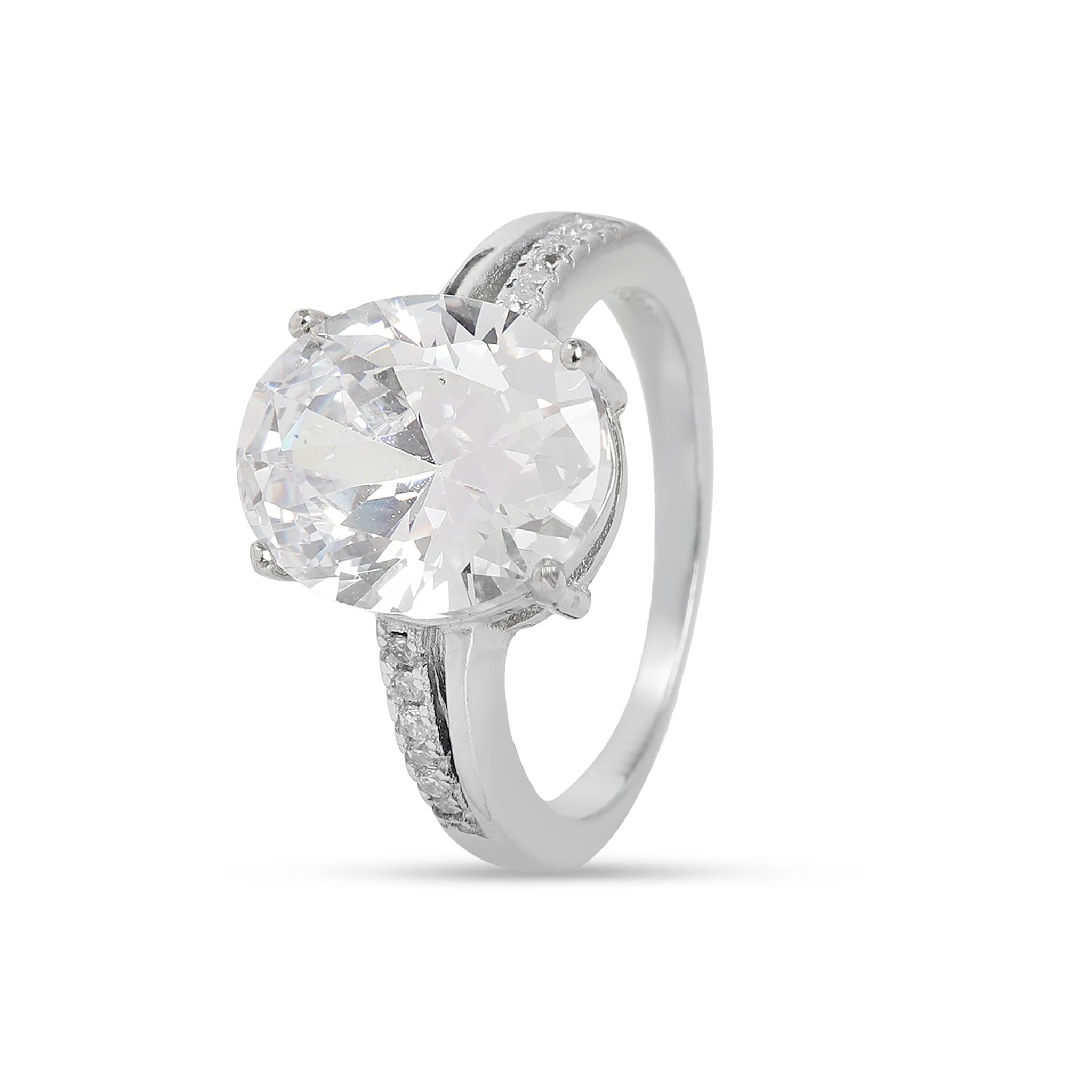 Solitaire Diamond Look Ring for Women | Silver Tone Engagement Ring with Round Brilliant Cut Stone I Weight - 3.01 g
