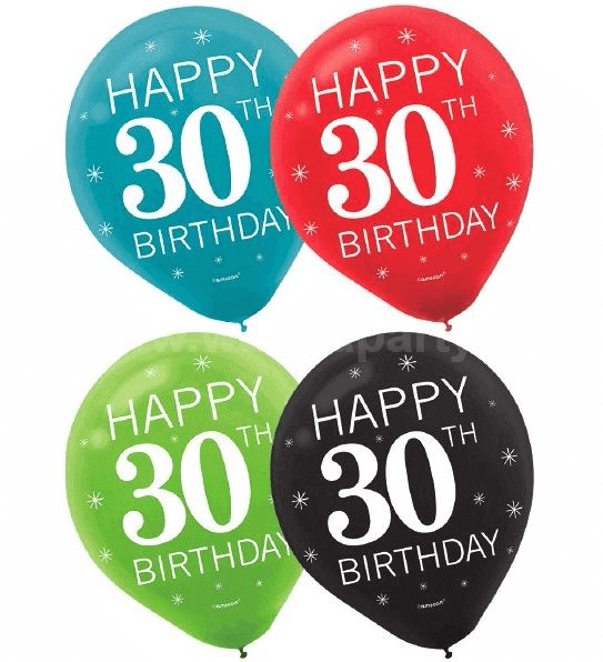 Wanna Party 30th Birthday Latex Balloons - 15PC