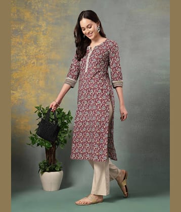 GOD BLESS Women Cotton Printed Straight Kurti ( Brown )