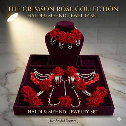Rose Flower Jewellery Set Red Lightweight
