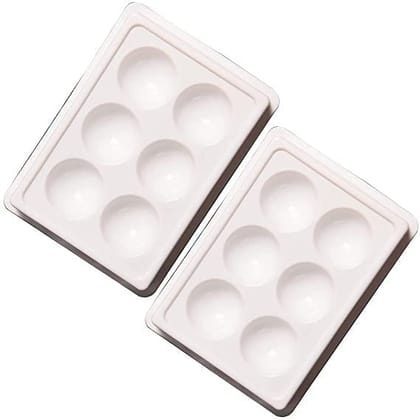 Elecsera Facial Cosmetic 6 Cups Tool Tray Plastic Washable For Salon, White Colour Tray (Pack of 2)