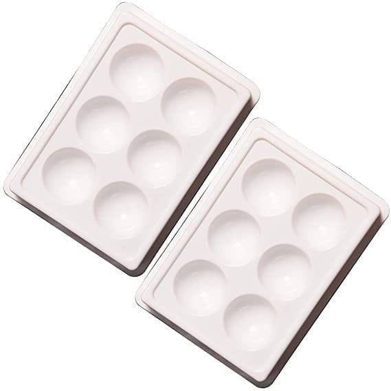 Elecsera Facial Cosmetic 6 Cups Tool Tray Plastic Washable For Salon, White Colour Tray (Pack of 2)