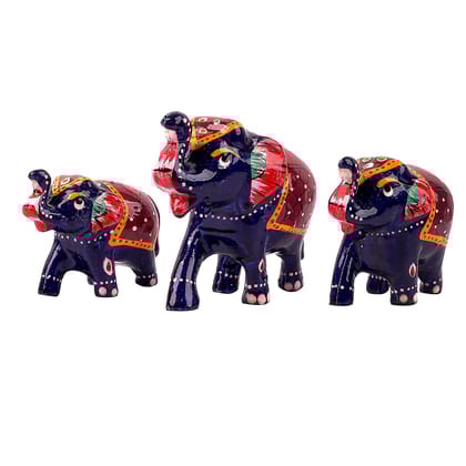 DreamKraft Paper Mache Elephant Showpiece (Set of 3,Blue)