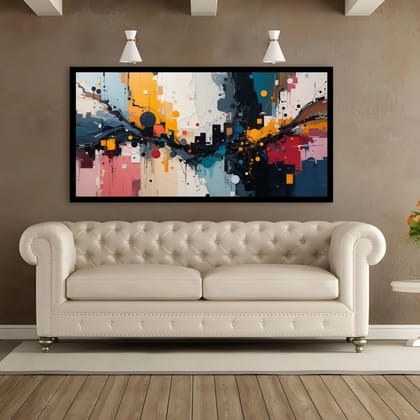 Luminary Skyline Pulse – City Abstraction Museum-Quality Cotton Canvas Art for Living Room Décor | Frame Size (127 X 69 Cm) | Frame Type (Black) | 5-Year Warranty