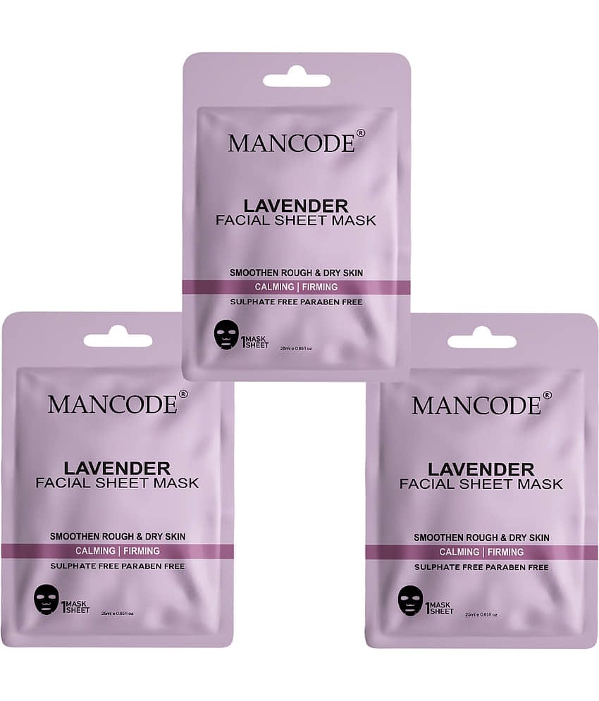 Mancode Lavender Facial Sheet Mask 25ml Smoothen Rough & Dry Skin (Pack of 3)