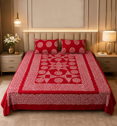 Handcrafted Batik Print Heavy Cotton Double Bedsheet With Pillow Cover Handcrafted Batik Print Heavy Cotton Double Bedsheet With Pillow Cover