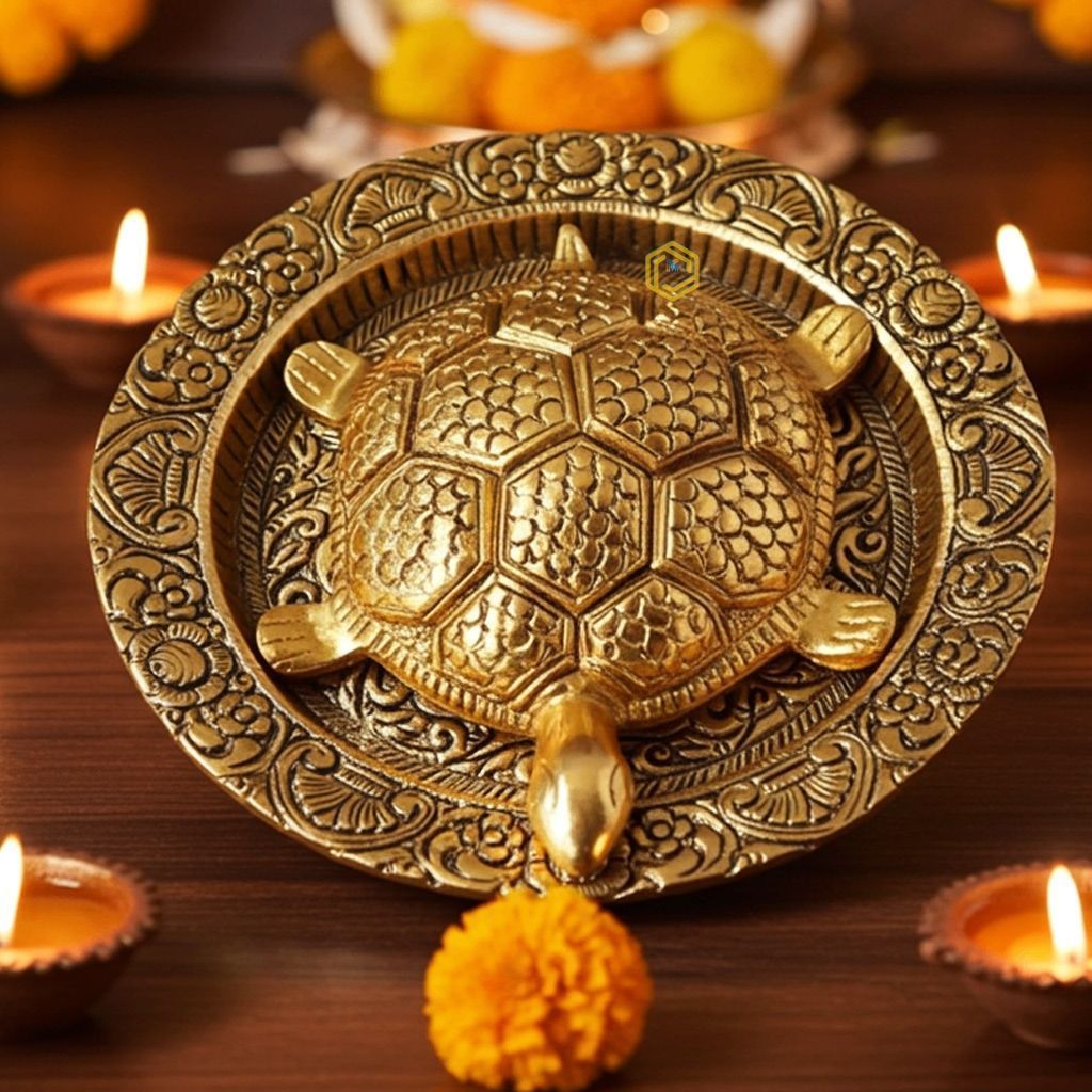 Aluminium Showpiece Tortoise Statue With Plate (ASMAS344 G)