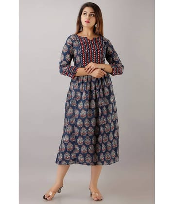 NeshamaKurti Women Rayon Printed Ethnic Dress ( Blue )