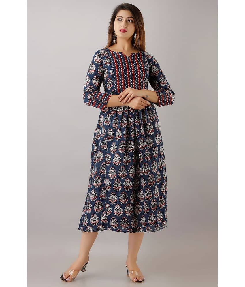NeshamaKurti Women Rayon Printed Ethnic Dress ( Blue )