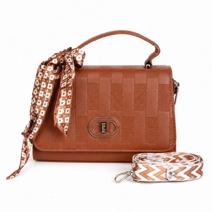 Lavie Luxe Chaney Womens Tan Textured Flap Satchel Handbag