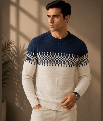 FEVERFEW Cotton Round Neck Men's Full Sleeves Pullover - Off-White ( Pack of 1 )