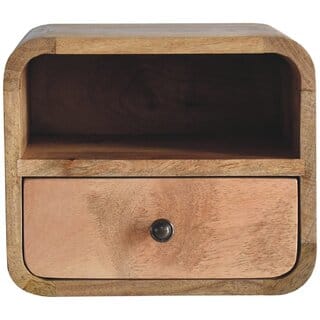 Extra Mini Wall Mounted Curved Oak-ish Bedside with Open Slot