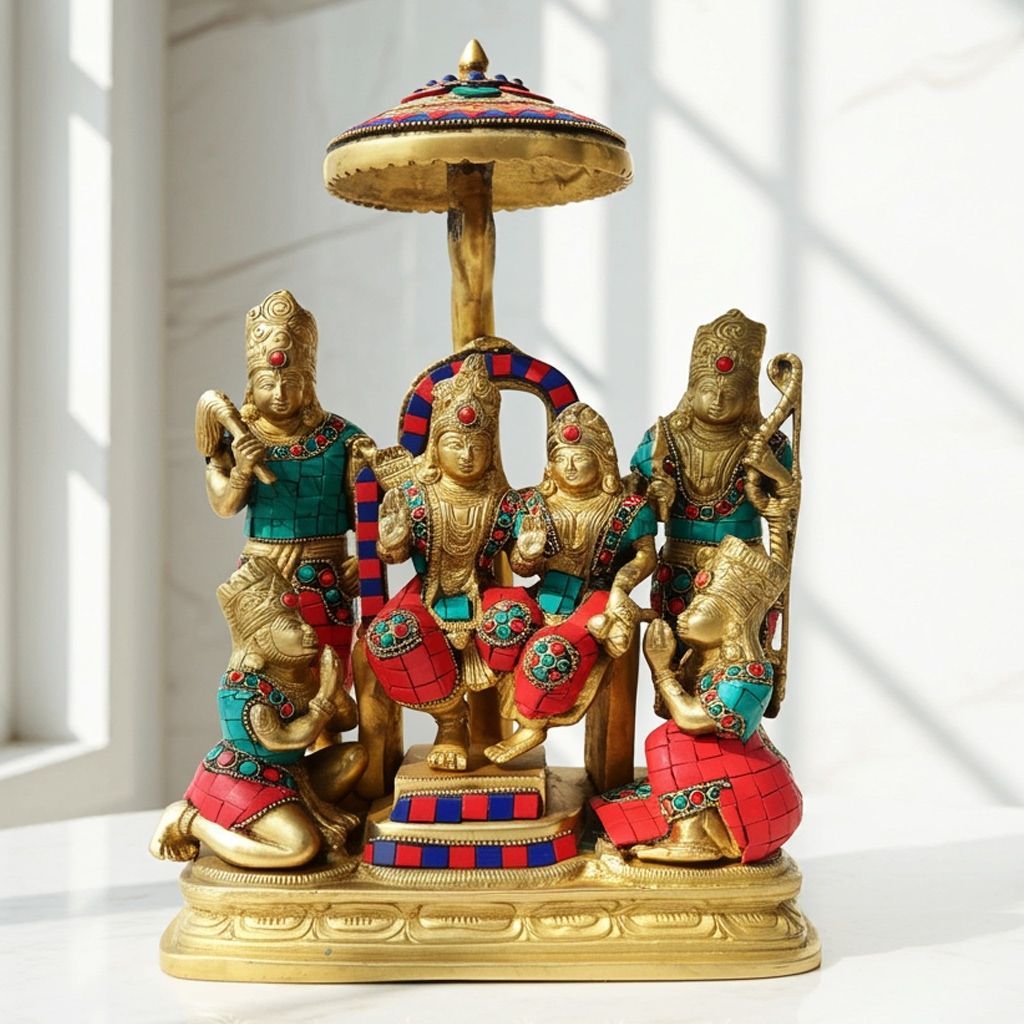 Brass Ram Darbar Stone Finish Idol | Premium Ram Parivar God Murti, Height : 14 Inch (BSMAS330)