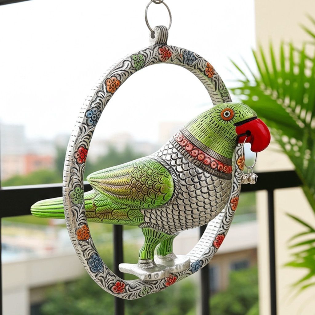 Aluminium Showpiece Parrot Ring Big Statue (ASMAS207 C)