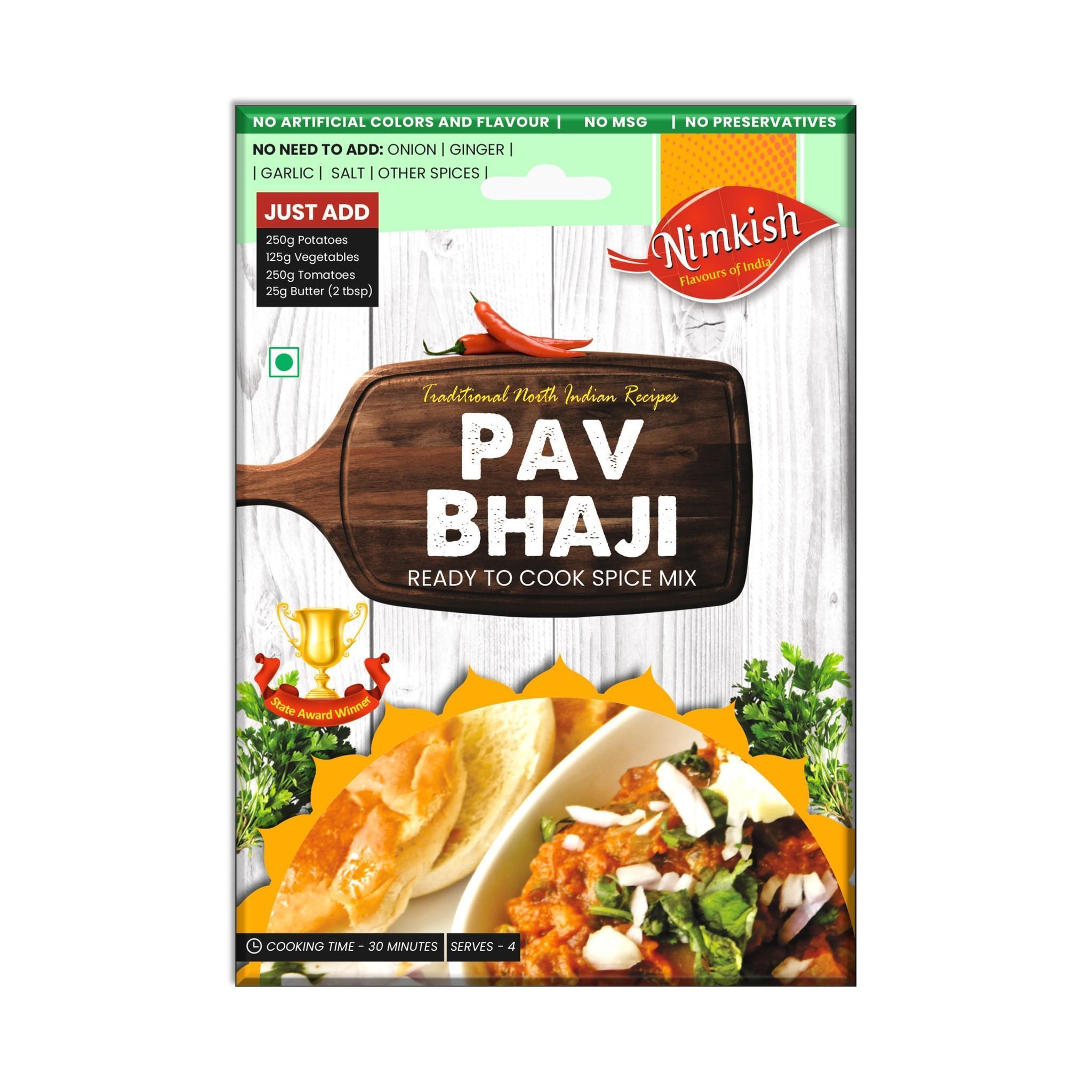 Nimkish Pav Bhaji Masala | Ready-to-Cook Spice Mix for Mumbai Style Bhaji | 60g | Onion Ginger Garlic Already in Mix | Himalayan Recipe