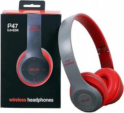 P47 Wireless Headphones/Bluetooth Over Ear Headphone with Sd Card Slot Bluetooth Headset (Red)