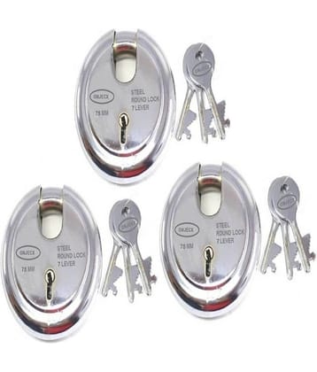 OJASS Steel Primium Range Lock 7 Levers 75 mm Heavy Duty Padlock , Sutter Lock, Round Lock Long Life Durable with 3 Keys for Main Gate, Office Door, Shop Shutter Pack of 3 pcs (RPLL753)