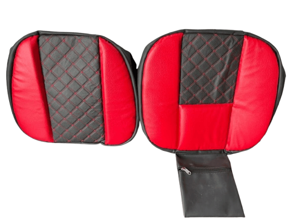 Premium Motorcycle Seat, Red and Black, Leather, Diamond Quilted Pattern, Custom Touring Style, Dual Passenger Design