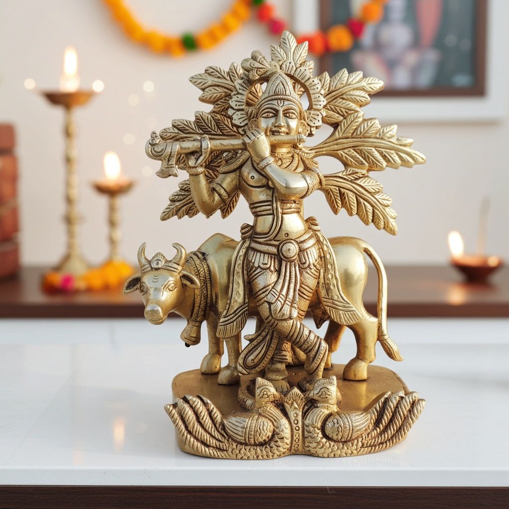 Brass Showpiece Cow Krishna God Idol Statue (BSMAS1692 E)