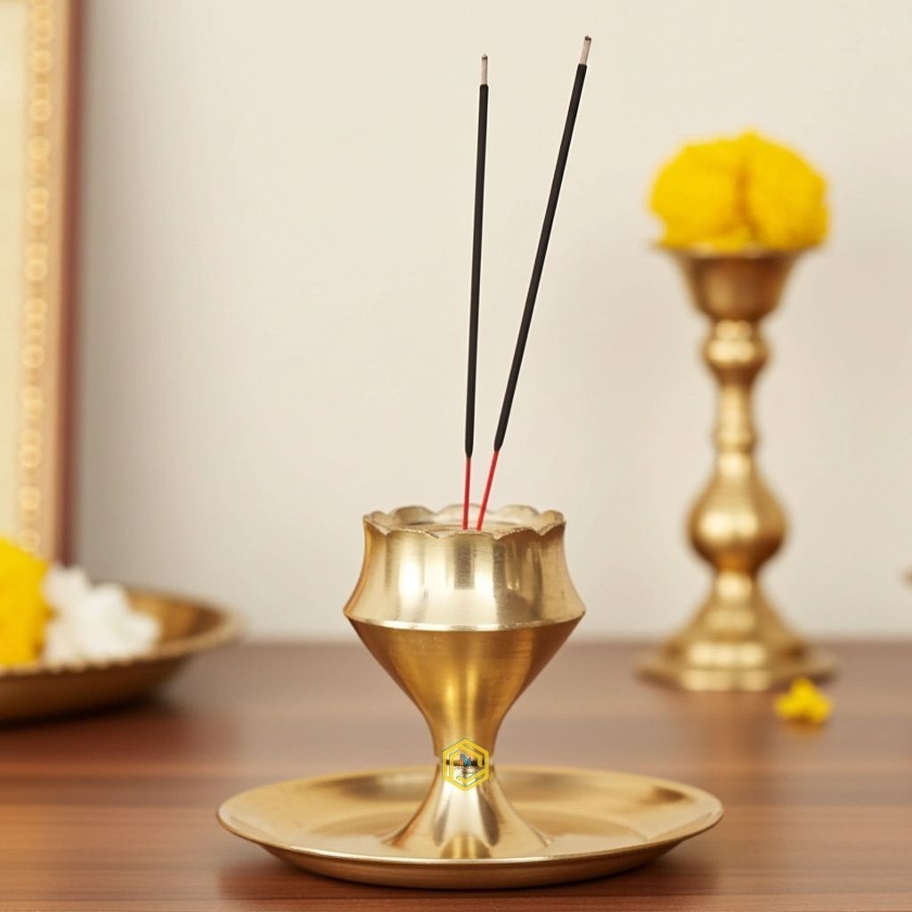 Brass God Temple Agardan, Agarbatti Stand Plate, Height : 1.7 Inch (FMAS637 A)