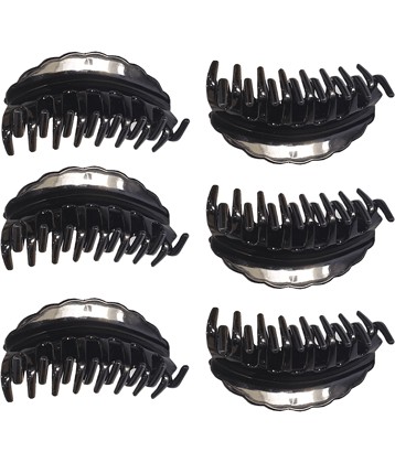 FOK Pack Of 6 Black Large Hair Clutchers for Women Brand: FOK