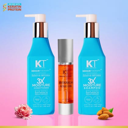 KT Professional 3X Moisture Shampoo & Conditioner + Botanical Rose Oil - 750ml