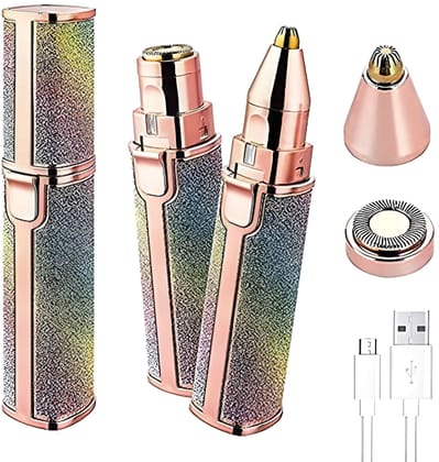Rechargeable Eyebrow Trimmer & Facial Hair Remover | 2-in-1 Painless Razor for Eyebrows, Lips, Nose & Body | LED Light Portable Hair Removal for Women