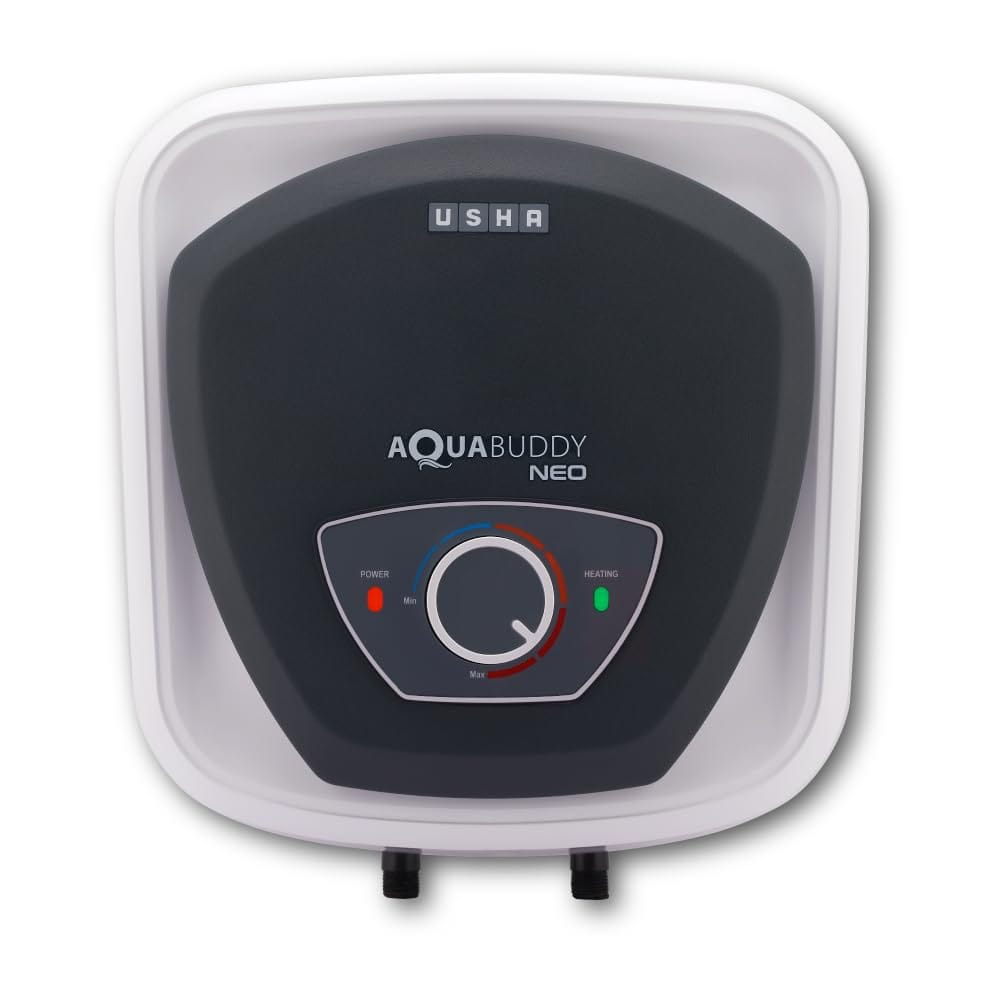 USHA AquaBuddy Neo Geyser 15 Litre 5 Star BEE Rating | Copper Heating Element | Storage Water Heater with Anti-Rust Protection | Warranty: 8 Yr Tank, 2 Yr Product USHA AquaBuddy Neo Geyser 15 Litre 5 Star BEE Rating | Copper Heating Element | Storage Wat