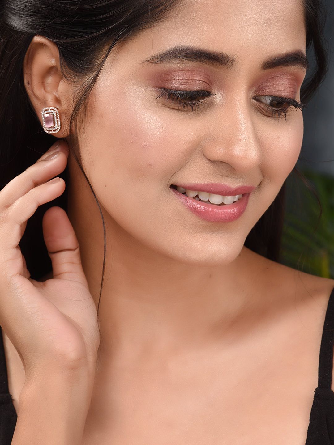 Women Pink Square Studs Earrings