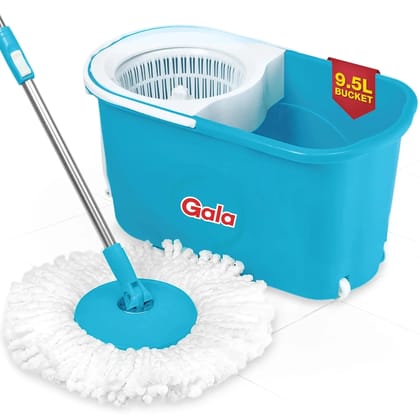 Gala e-Quick Spin Mop, Easy Wheels & Big Bucket with 2 Microfiber Refills, Floor Cleaning Mop with Bucket, pocha for floor cleaning, Mopping Set (white and blue) Gala e-Quick Spin Mop, Easy Wheels & Big Bucket with 2 Microfiber Refills, Floor Cleaning Mop with Bucket, pocha for floor cleaning, Mopping Set (white and blue)