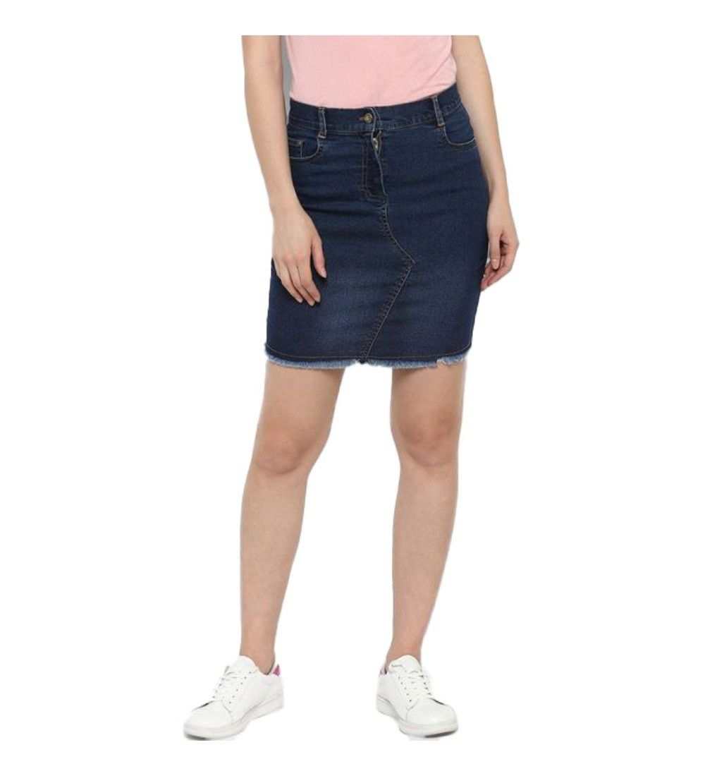Womens Denim Stitching Pattern Buttoned Skirt Size XL (Blue)