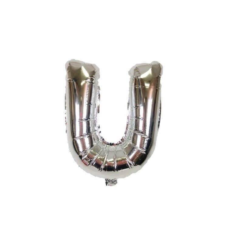 Letter U  Silver Foil Balloon - 16 inches - Air Filled - 1PC