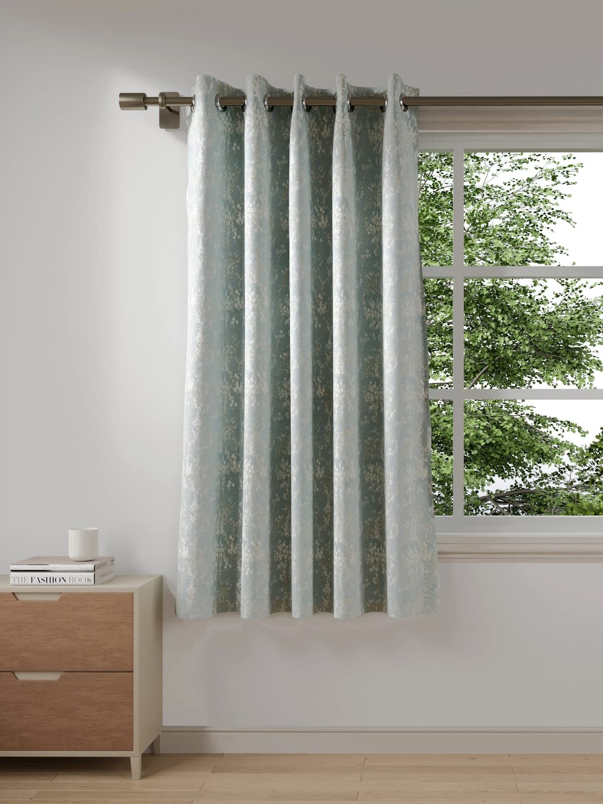 DDECOR - 100% PolyesterLeaves PatternWindow 5 Ft|135 CM X 160 CM| - Blue