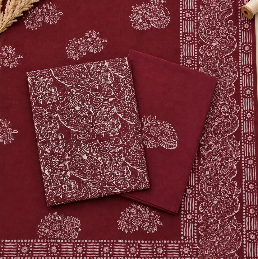 Handcrafted Batik Print 3 Piece Unstitched Cotton Suit set