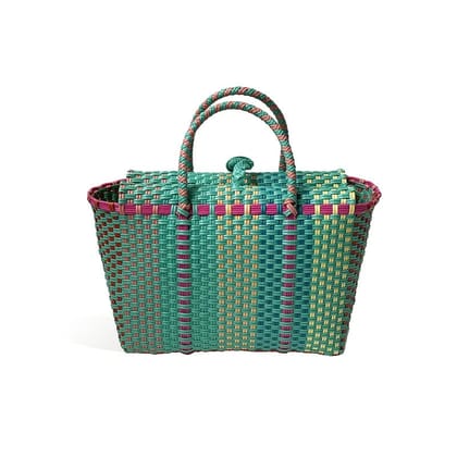 New Colorful Patchwork Green Large Plastic Storage Bag Knitting Tote Bag For Women
