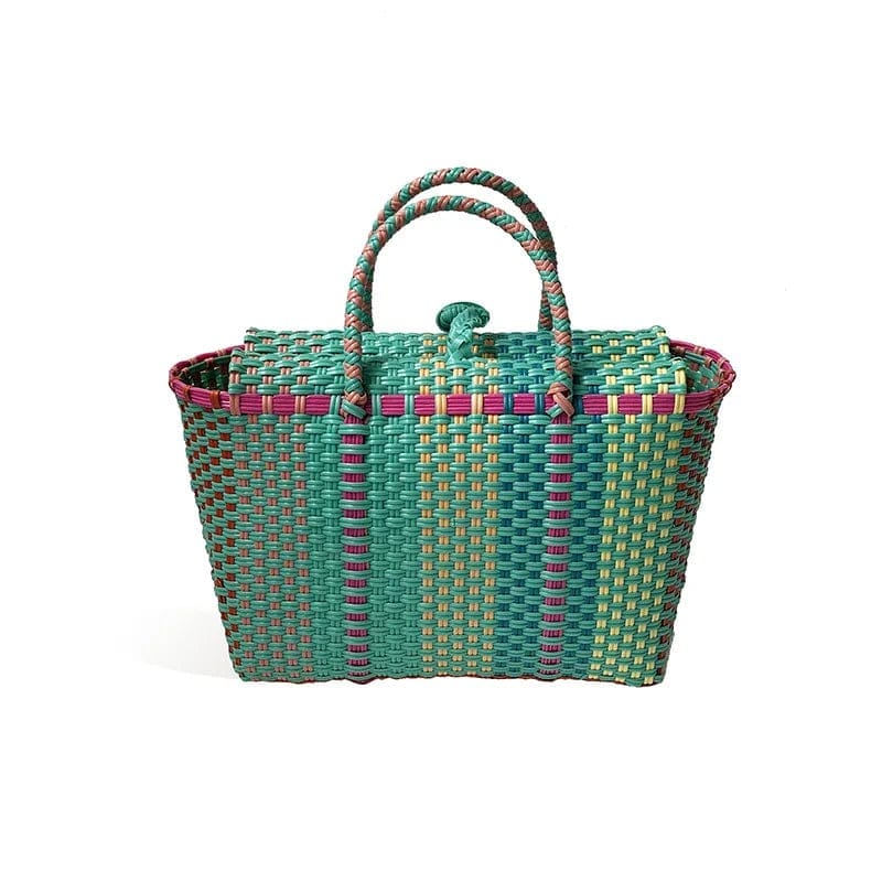 New Colorful Patchwork Green Large Plastic Storage Bag Knitting Tote Bag For Women
