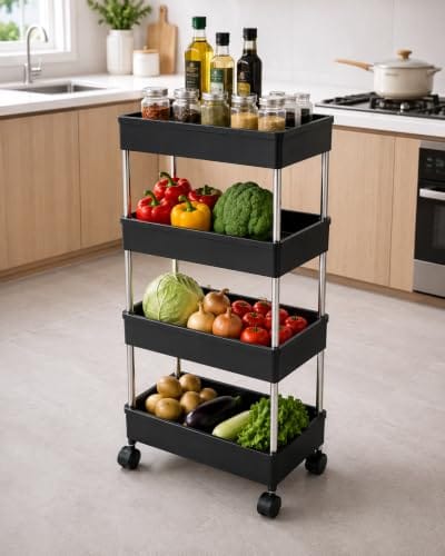 AEXONIZ TOYS 4 Layer Multipurpose Storage Rack, Kitchen Trolley, Storage Cart with Wheels, Rack for Storage