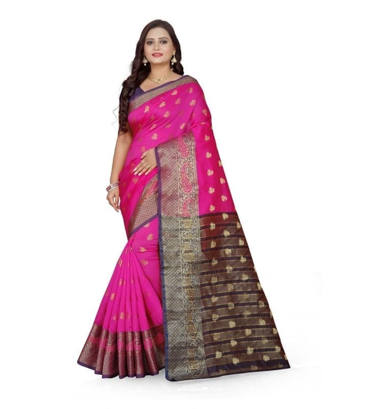 Women's Jacquard Woven Saree With Unstitched Blouse 5.5Mtr (Pink)-PID54573