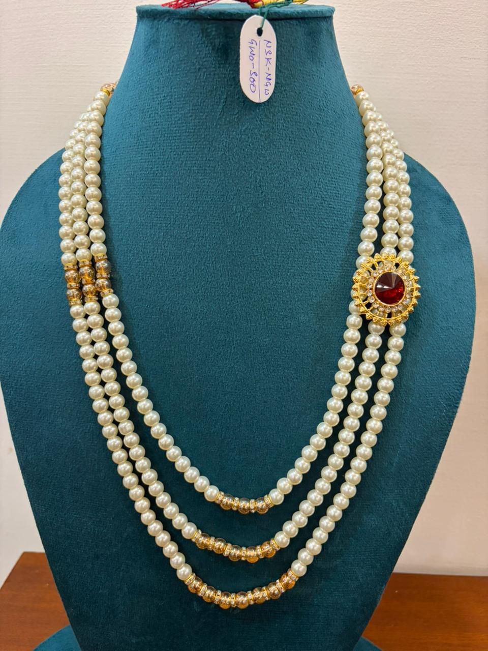 side brooch white moti swagat mala for barati